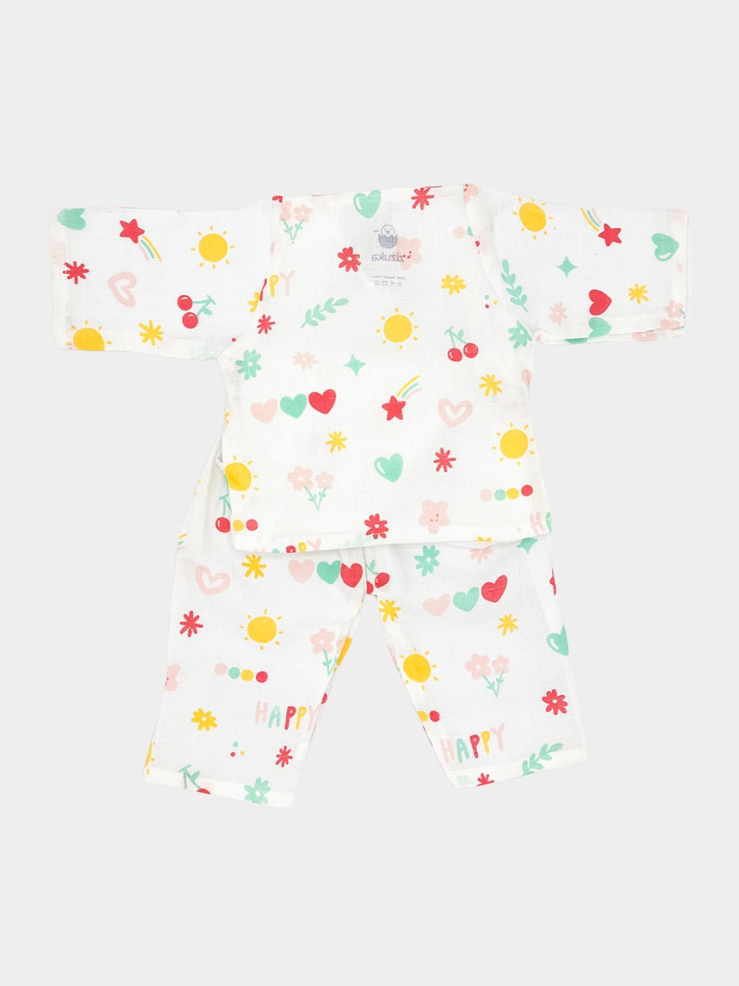 

BAESD Infants Graphic Printed Pure Cotton Night Suit, Off white