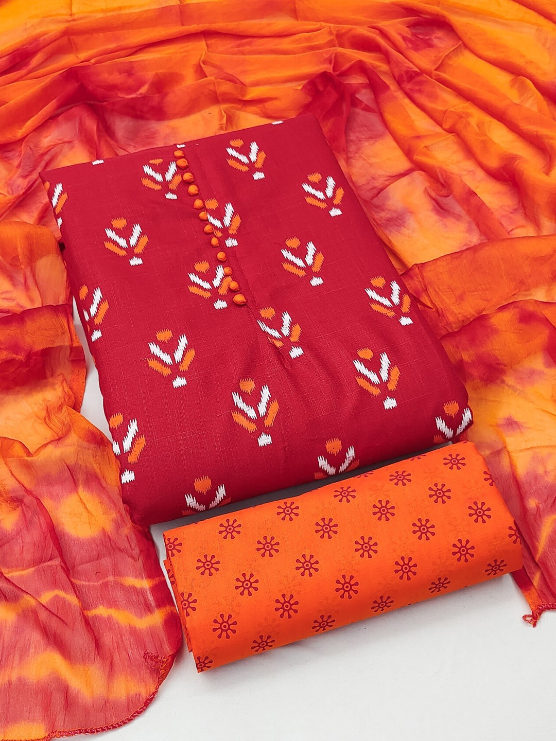 

LeeliPeeri Designer Ethnic Motifs Printed Unstitched Dress Material, Red