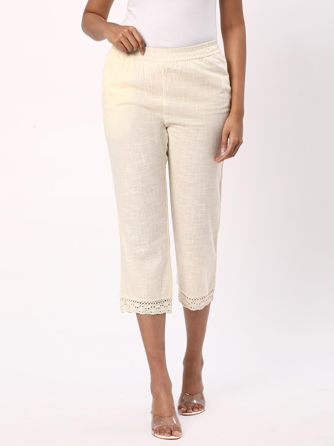 

R&B Women Mid-Rise Cotton Capris, White