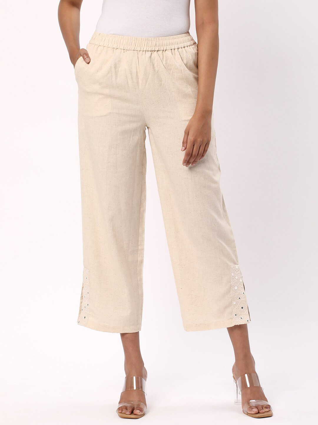 

R&B Wide Leg Cropped Cotton Palazzos, White