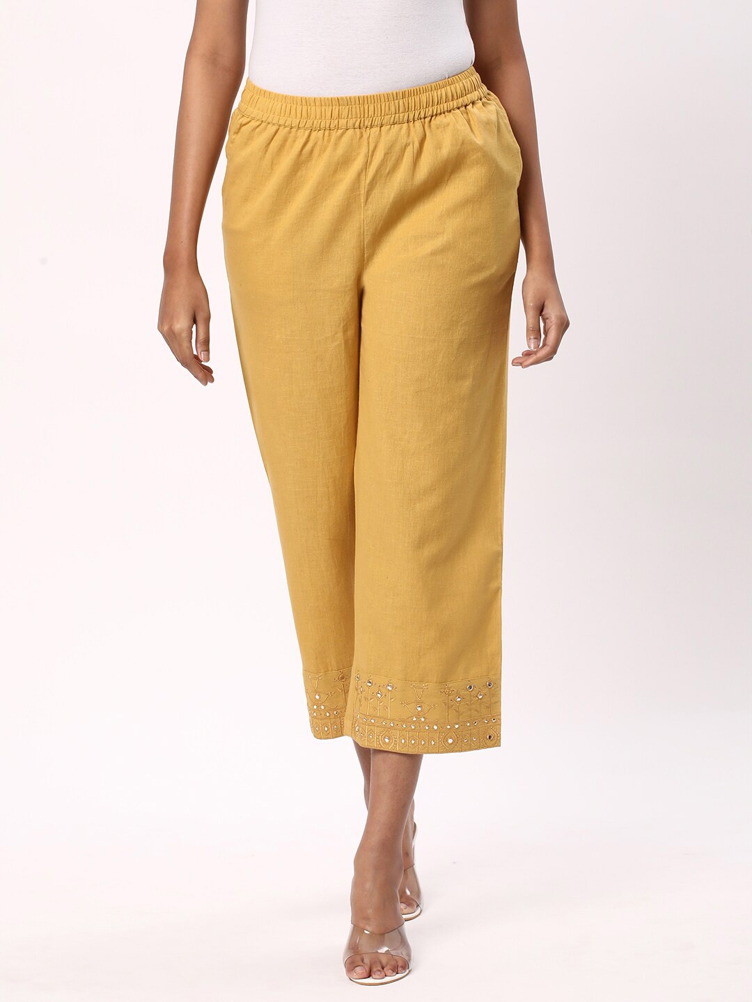 

R&B Wide Leg Cropped Cotton Palazzos, Gold