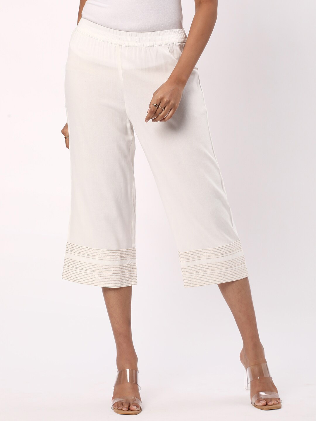 

R&B Wide Leg Cropped Palazzos, White