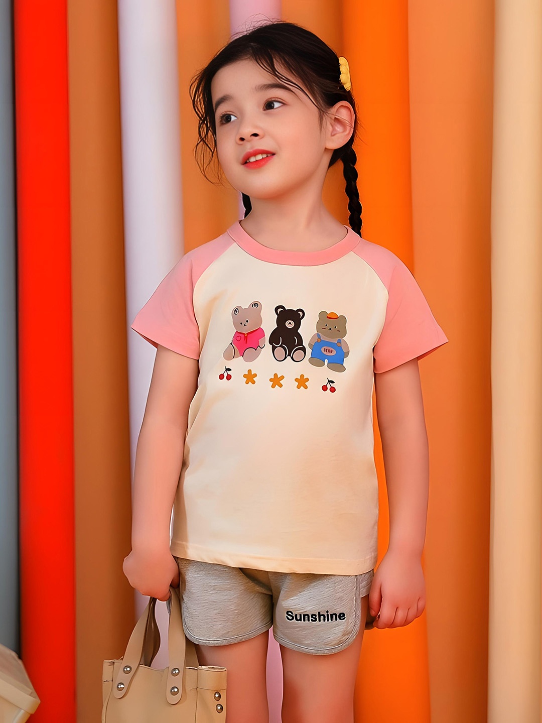 

BAESD Girls Printed Pockets T-shirt, Cream