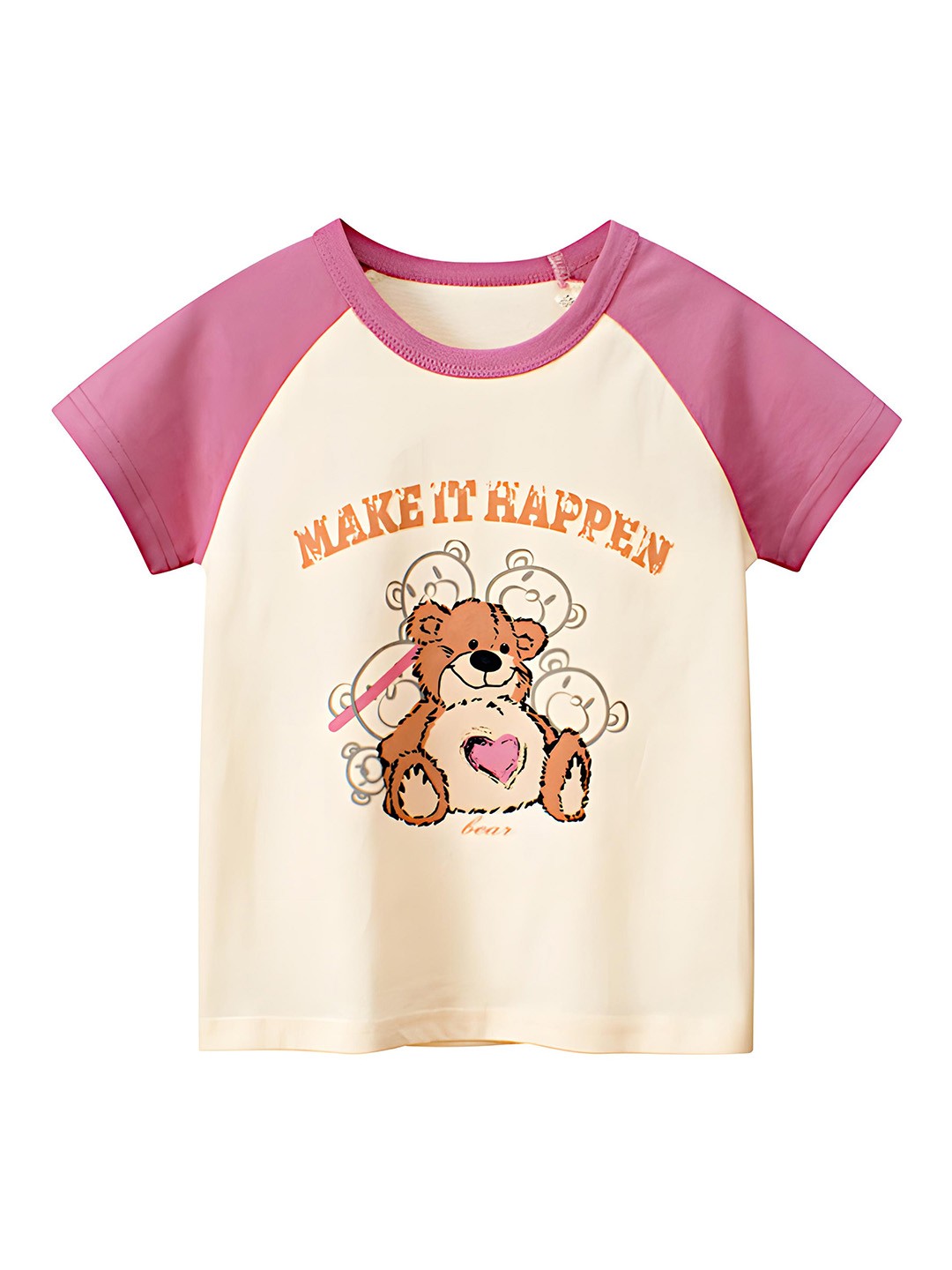 

BAESD Girls Graphic Printed Round Neck Cotton T-shirt, Beige