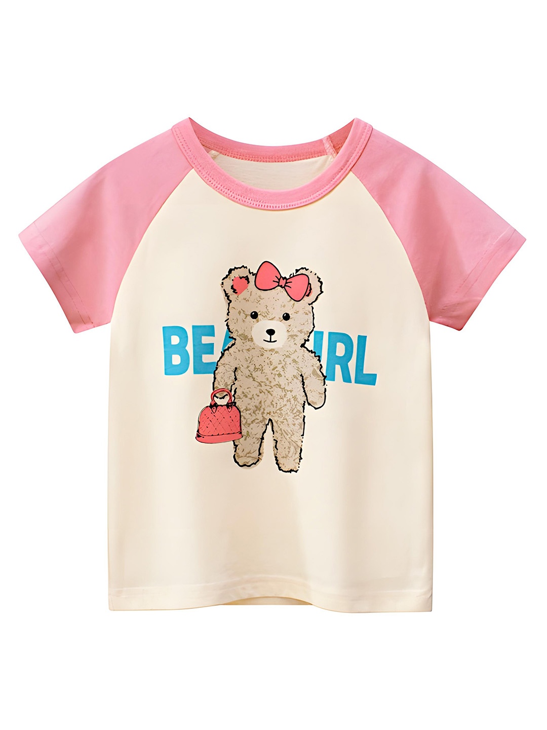 

BAESD Girls Graphic Printed Round Neck Cotton T-shirt, Beige