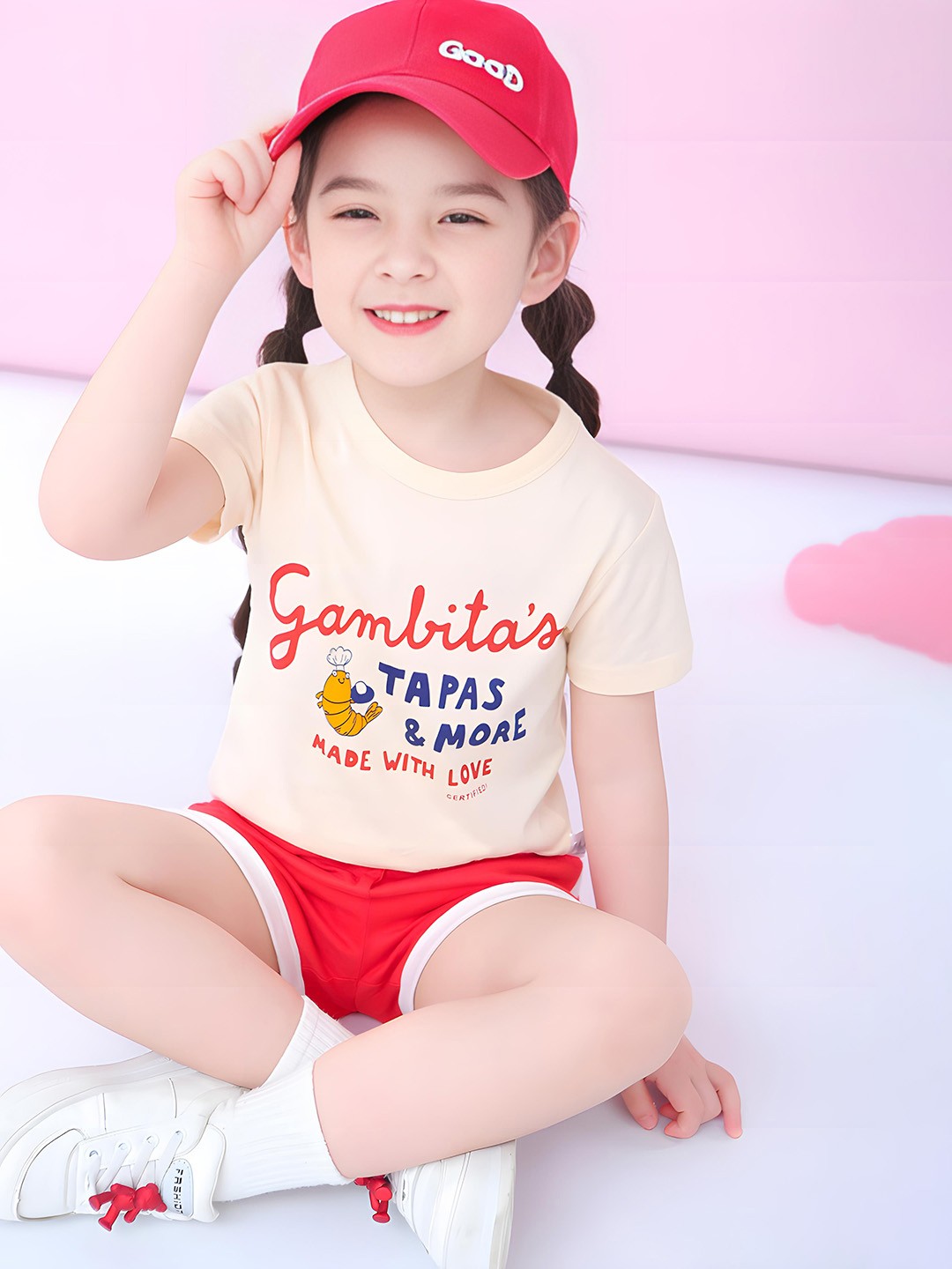 

BAESD Girls Typography Printed Round Neck Cotton T-shirt, Beige