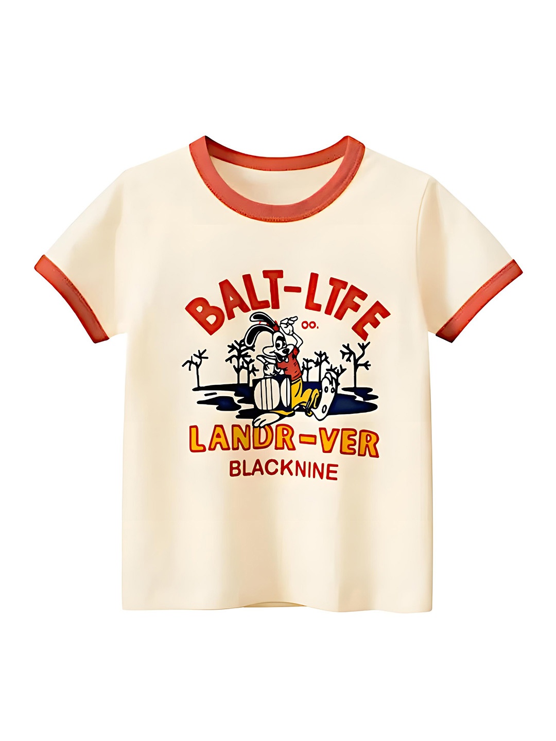 

BAESD Kids Graphic Printed Round Neck Cotton T-shirt, Beige