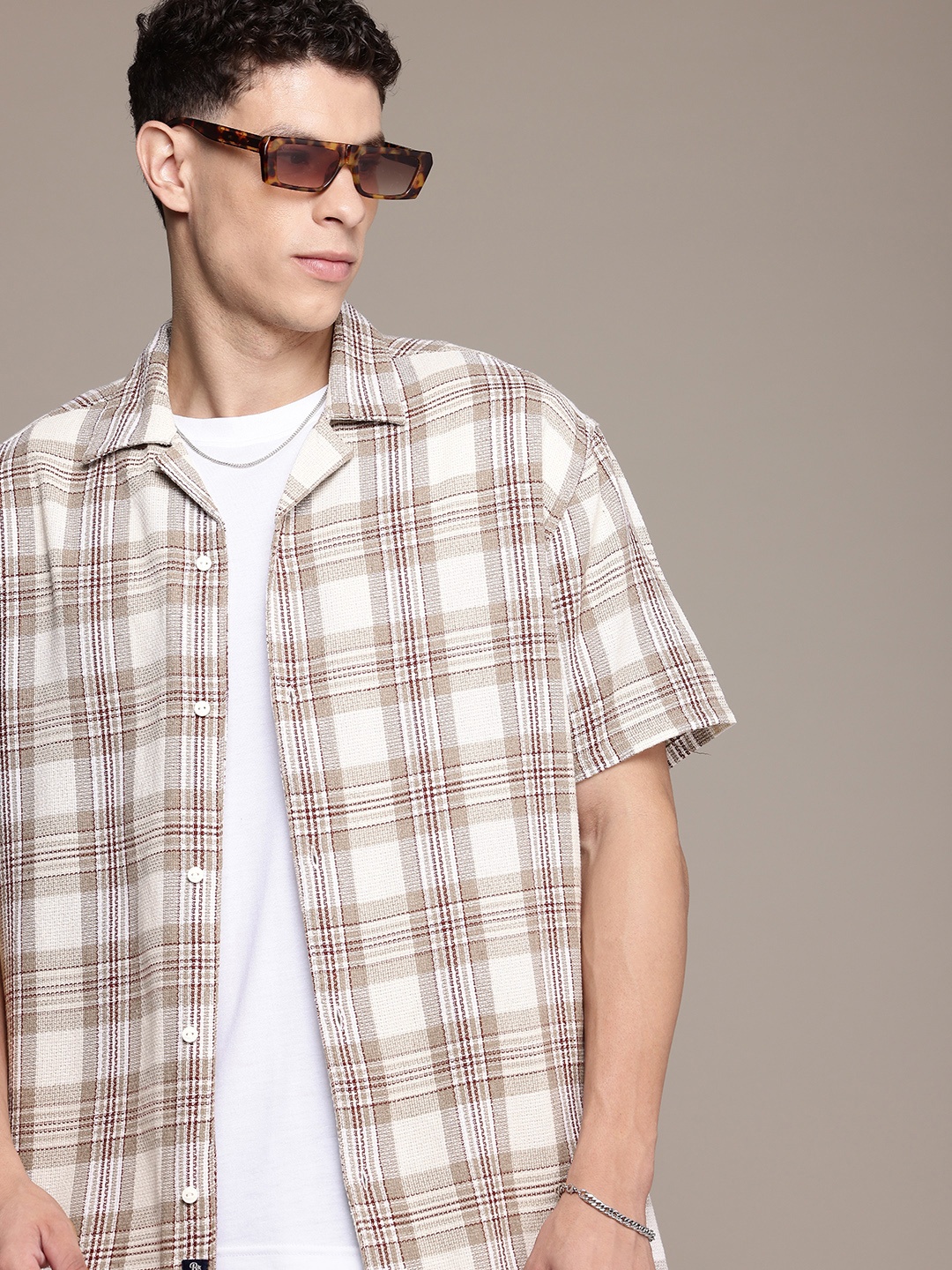 

The Roadster Life Co. Pure Cotton Relaxed Fit Tartan Checks Opaque Casual Shirt, Off white