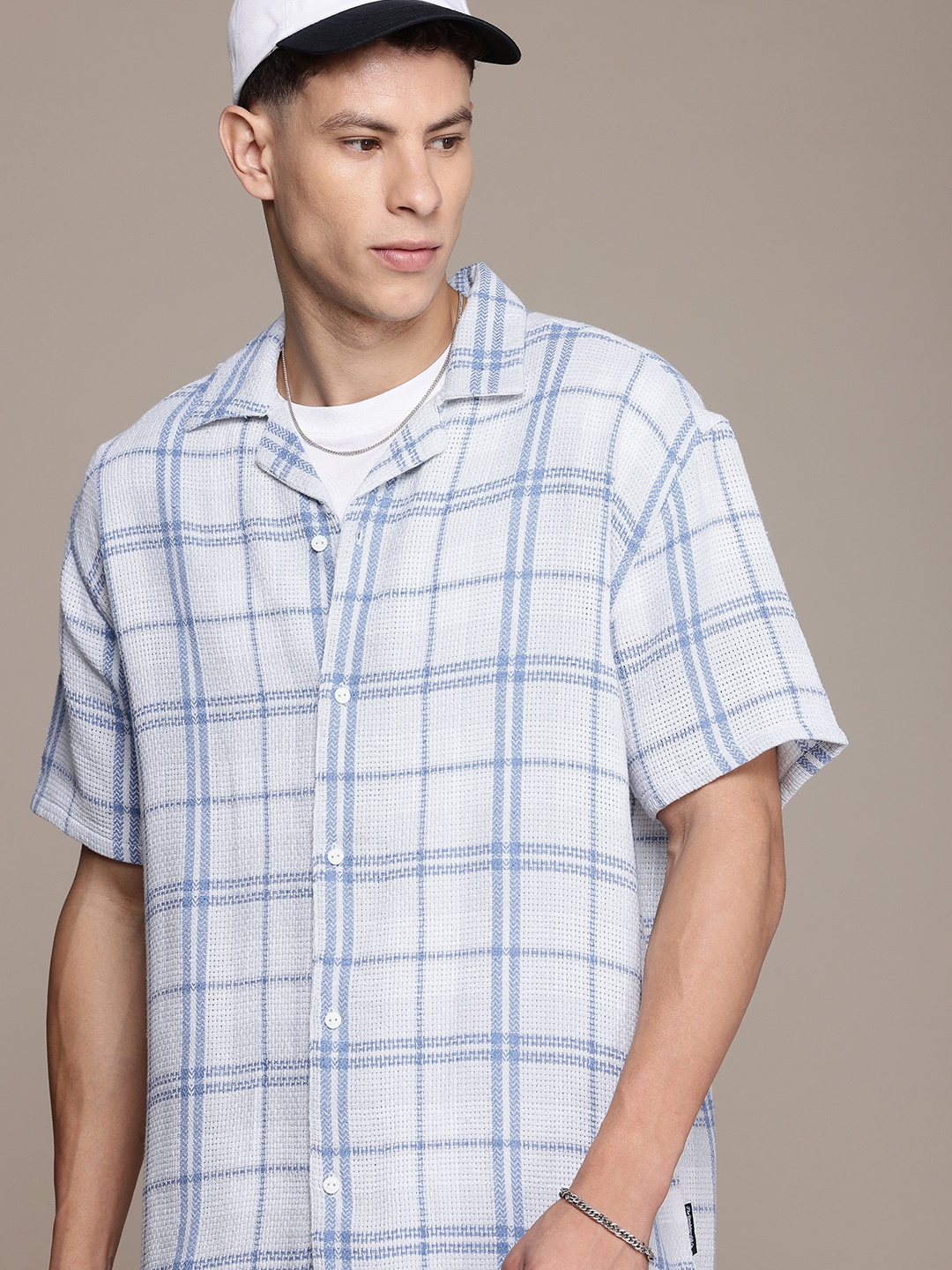 

The Roadster Life Co. Pure Cotton Relaxed Fit Opaque Checked Casual Shirt, Off white