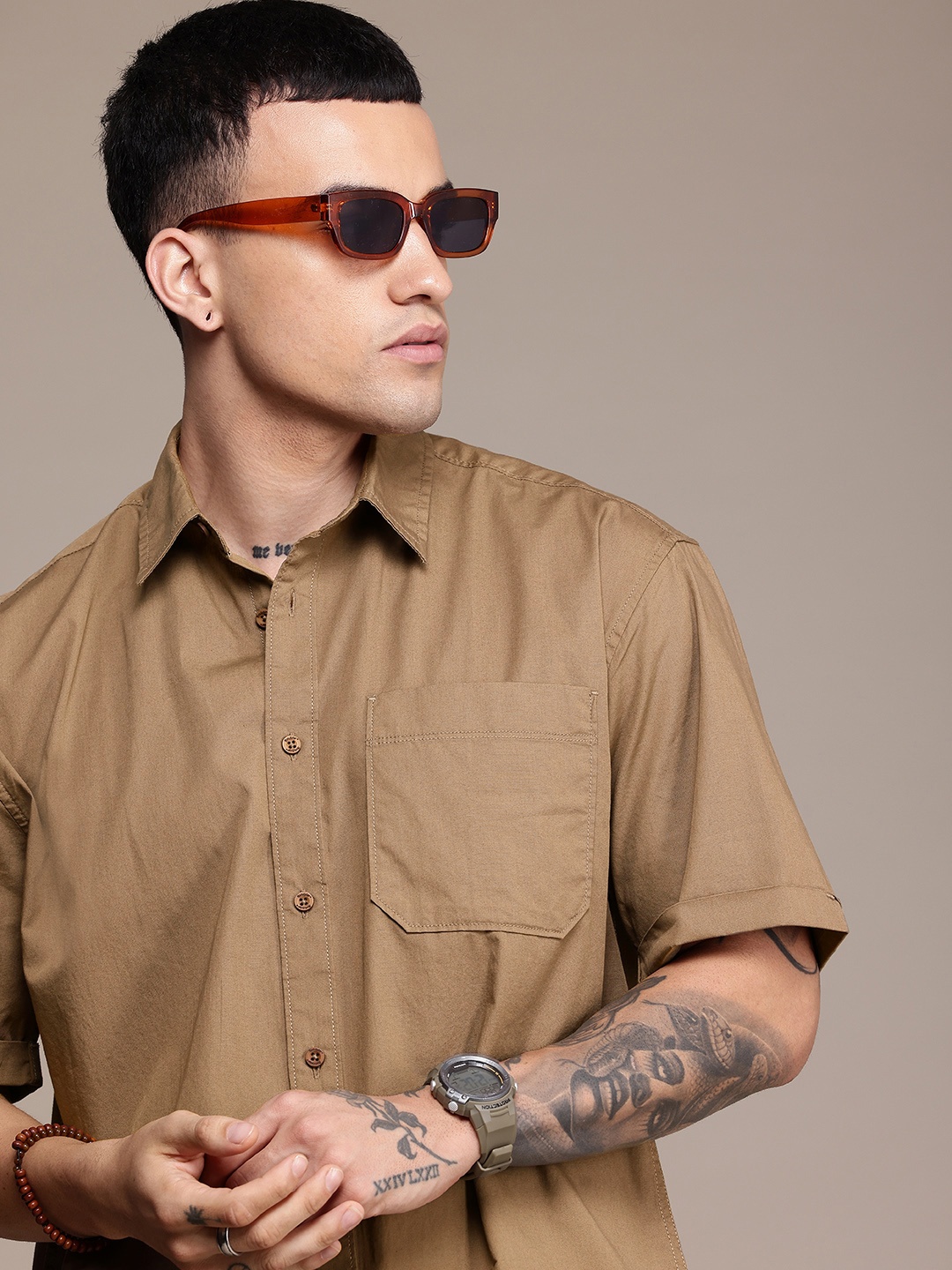 

The Roadster Life Co. Pure Cotton Relaxed Fit Casual Shirt, Brown