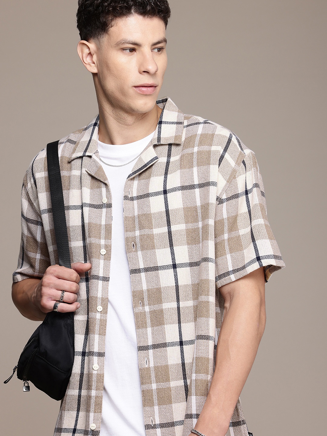 

The Roadster Life Co. Pure Cotton Relaxed Fit Opaque Checked Casual Shirt, Brown