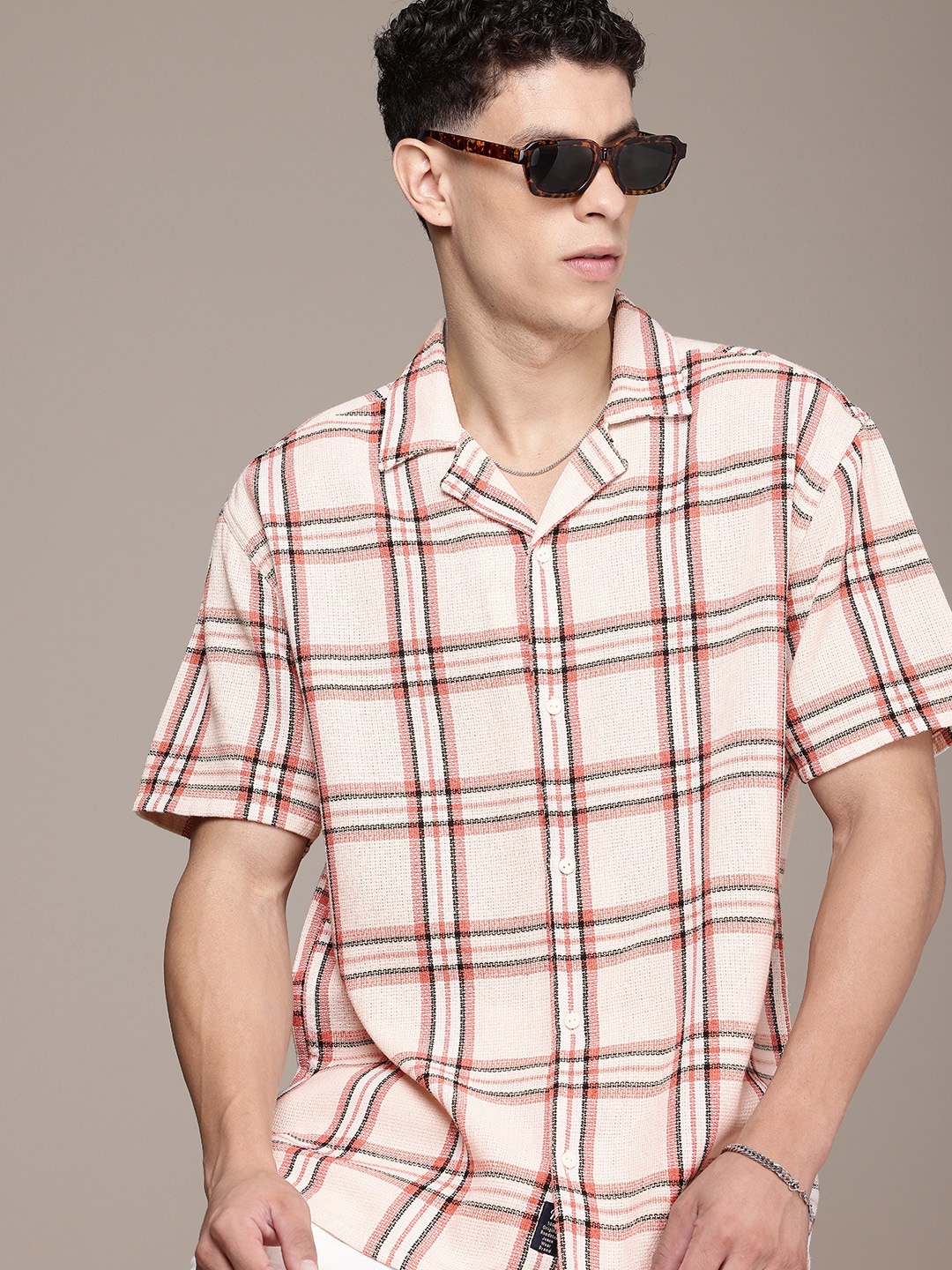 

The Roadster Life Co. Pure Cotton Relaxed Fit Tartan Checks Opaque Casual Shirt, Off white