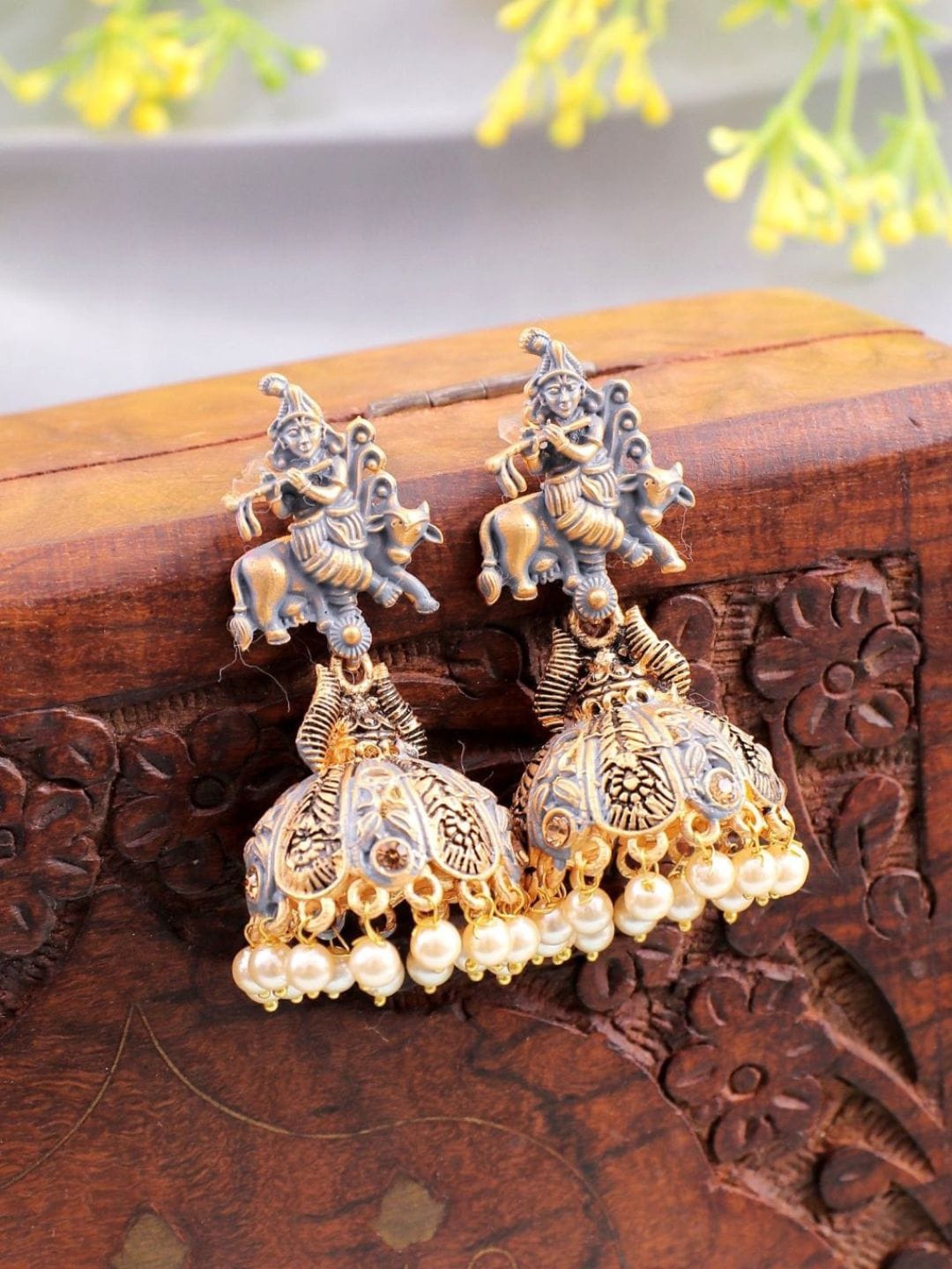 

Crunchy Fashion Brass-Plated Beaded Dome Shaped Jhumkas, Gold