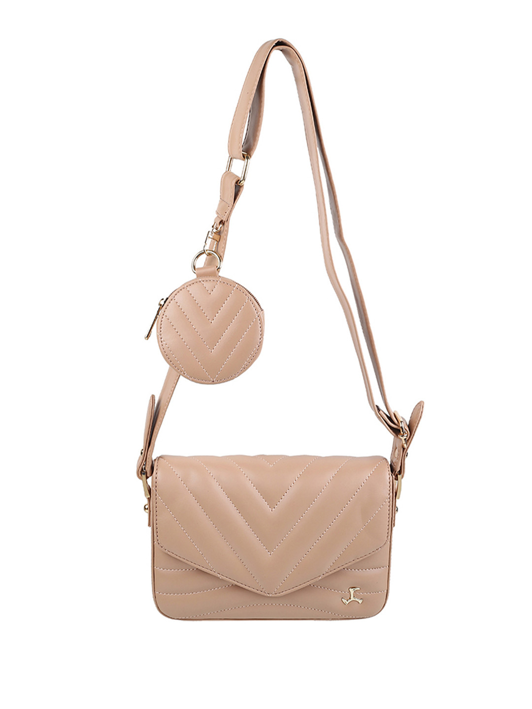 

Mochi Textured Structured Sling Bag with Quilted, Beige