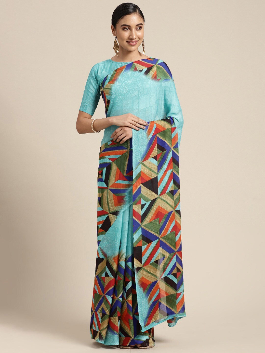 

KALINI Abstract Printed Saree, Blue