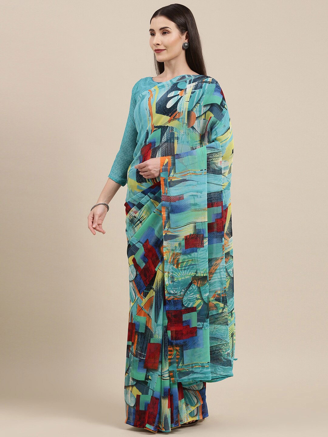 

KALINI Abstract Printed Saree, Blue