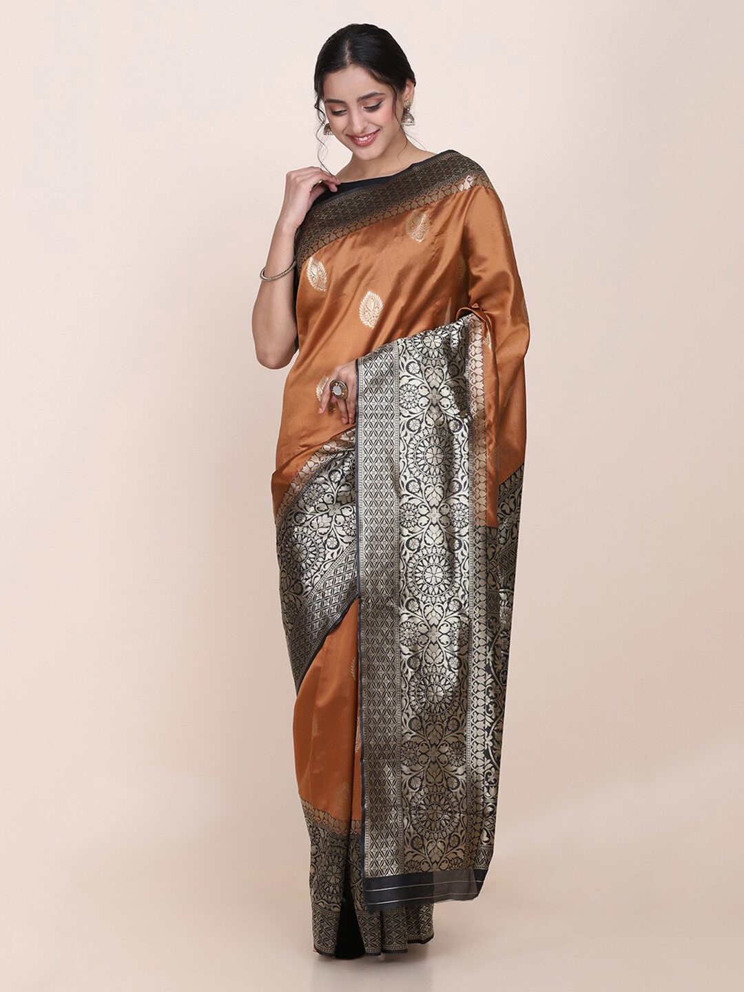 

KALINI Ethnic Motif Printed Zari Saree, Copper
