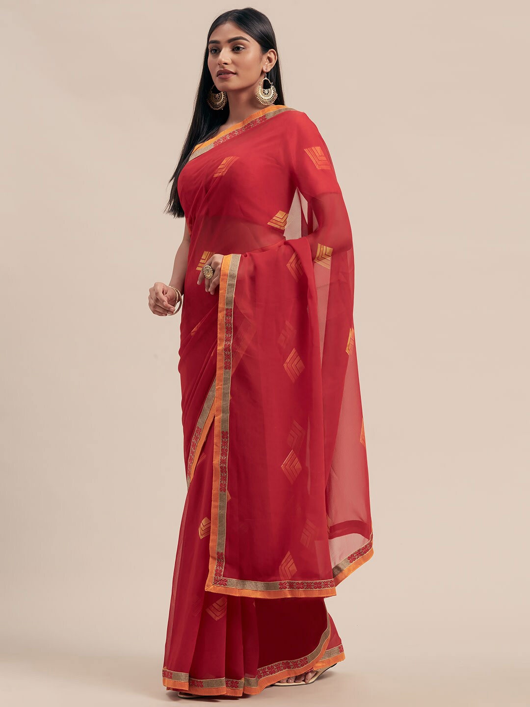 

KALINI Geometric Printed Saree, Red