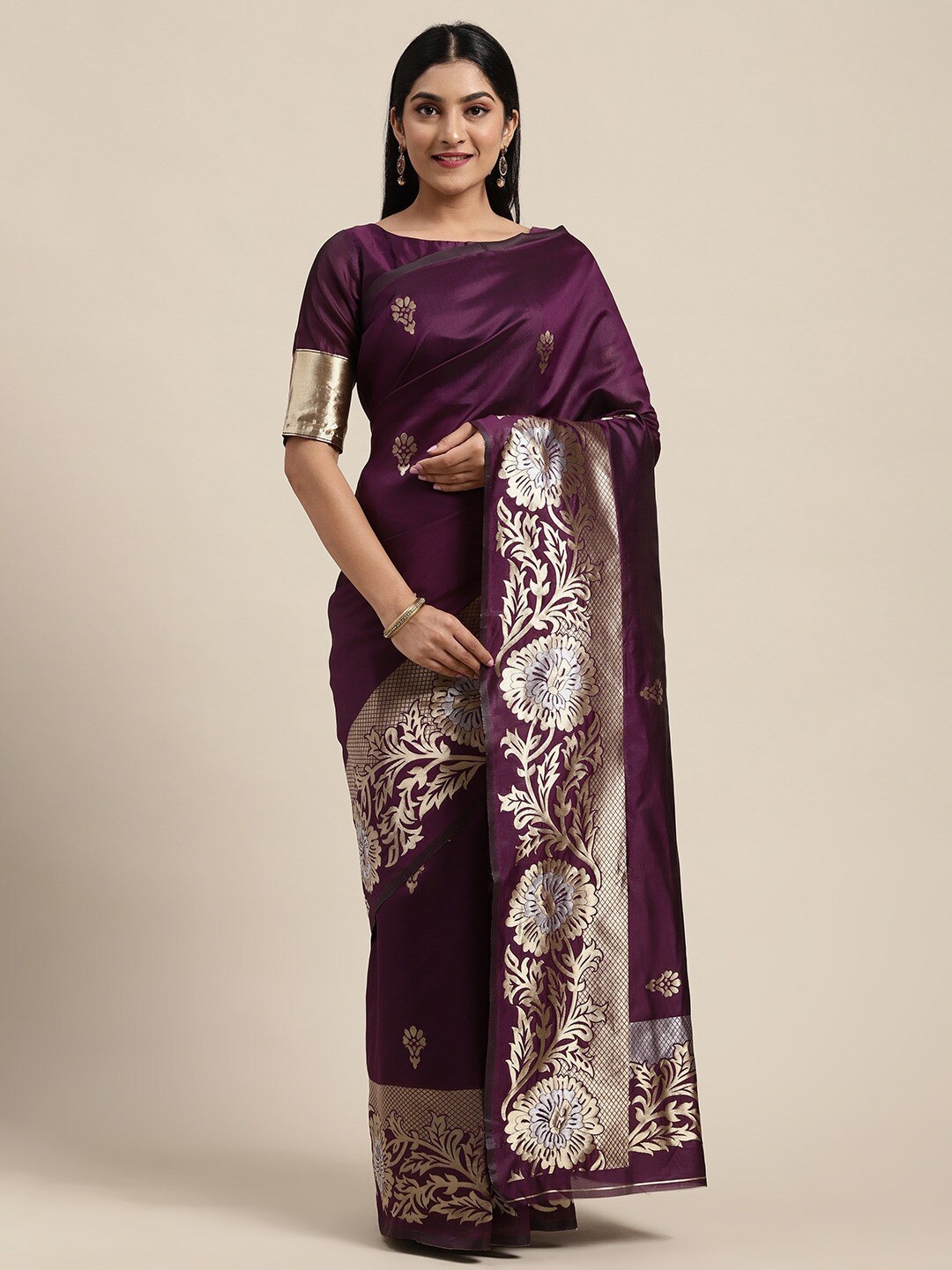 

KALINI Ethnic Motifs Woven Design Zari Saree, Purple