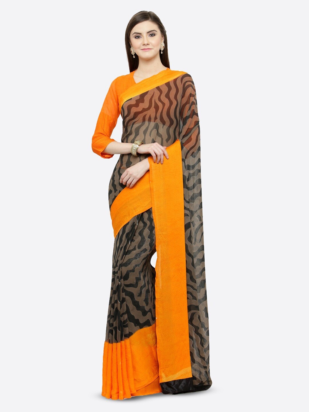 

KALINI Abstract Printed Saree, Orange