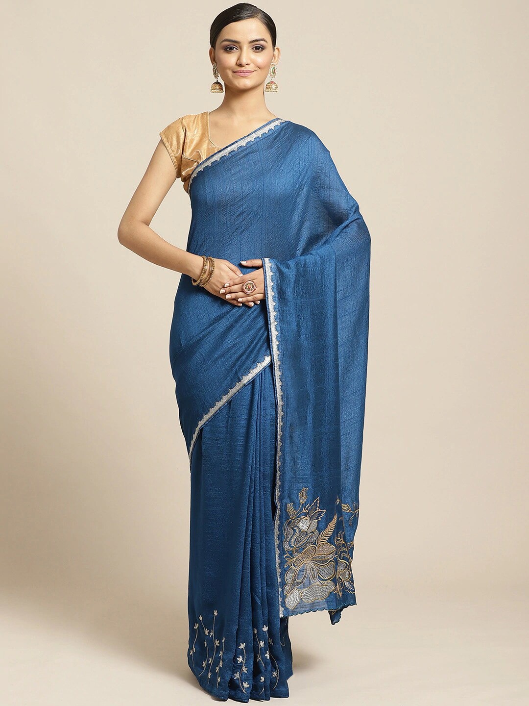 

KALINI Embroidered Lace Detail Saree, Blue