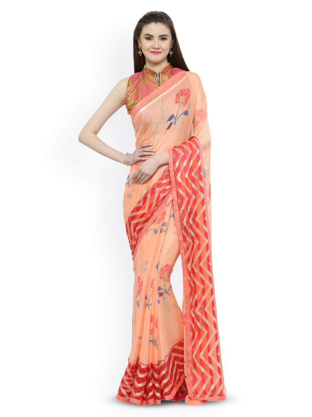 

KALINI Floral Printed Saree, Peach