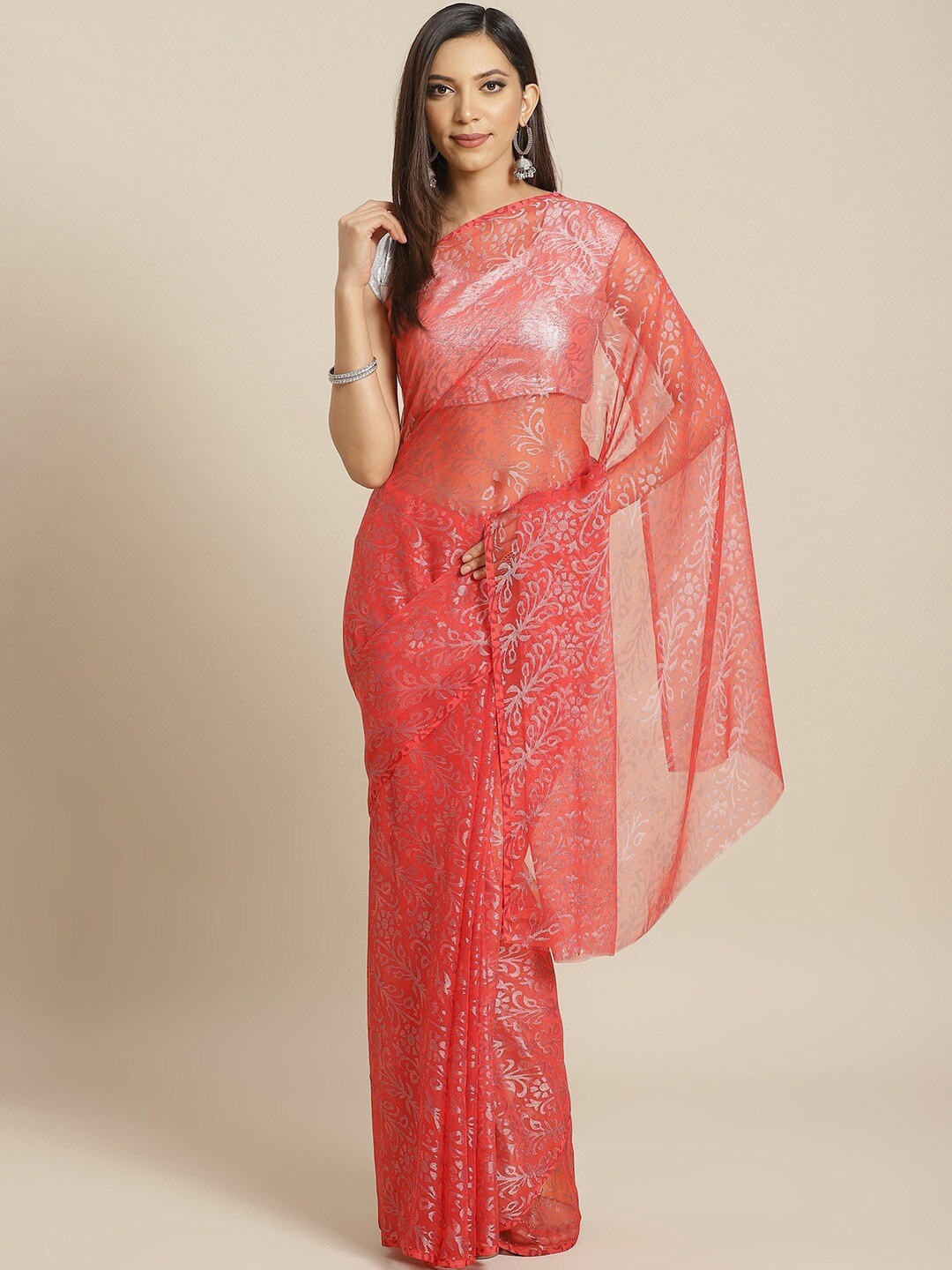 

KALINI Floral Printed Saree, Red