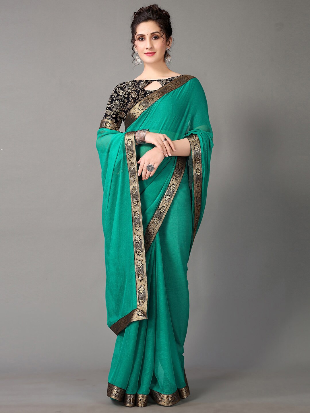 

KALINI Zari Woven Design Border Saree, Teal