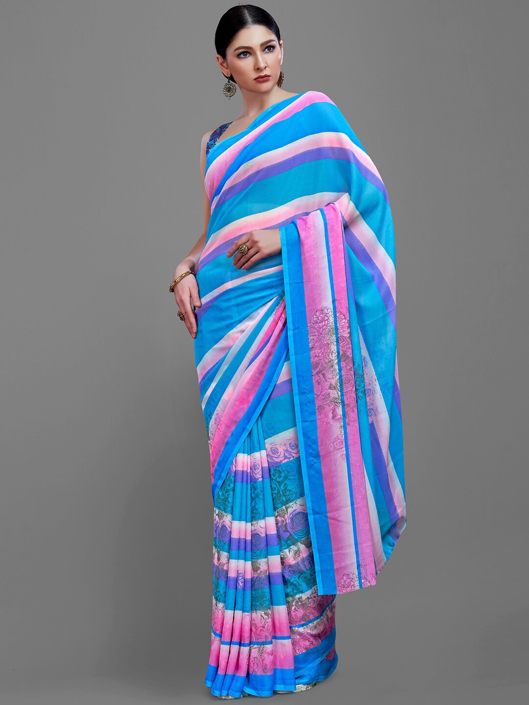 

KALINI Horizontal Striped Saree, Blue