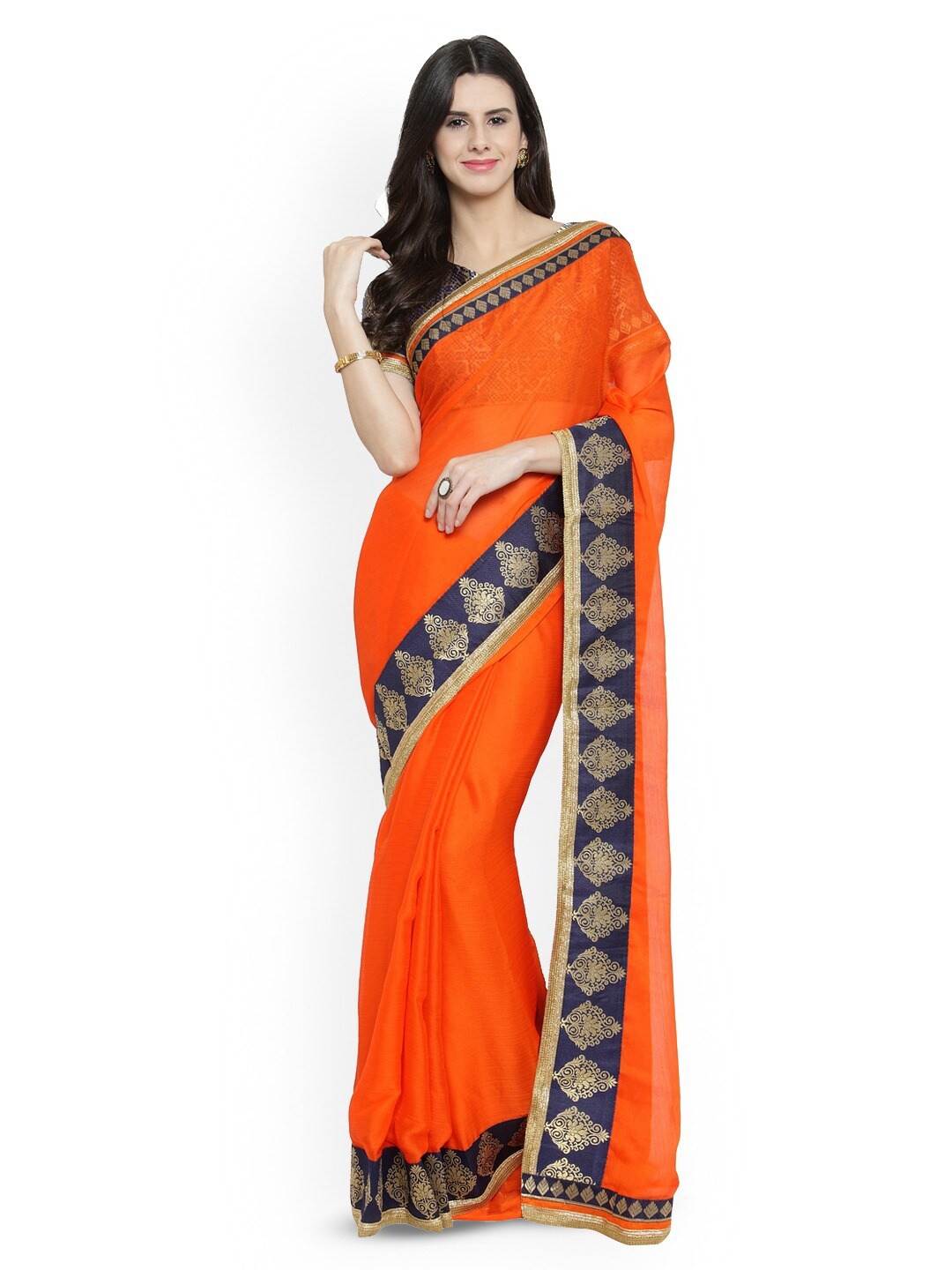 

KALINI Woven Design Border Saree, Orange