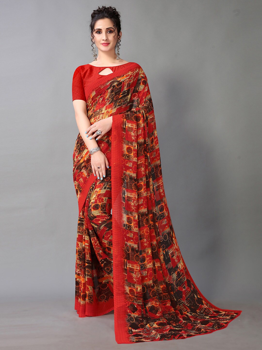 

KALINI Abstract Printed Saree, Red