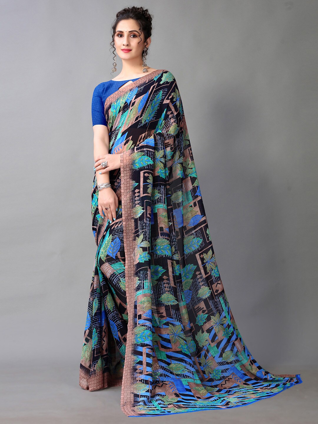 

KALINI Abstract Printed Saree, Blue