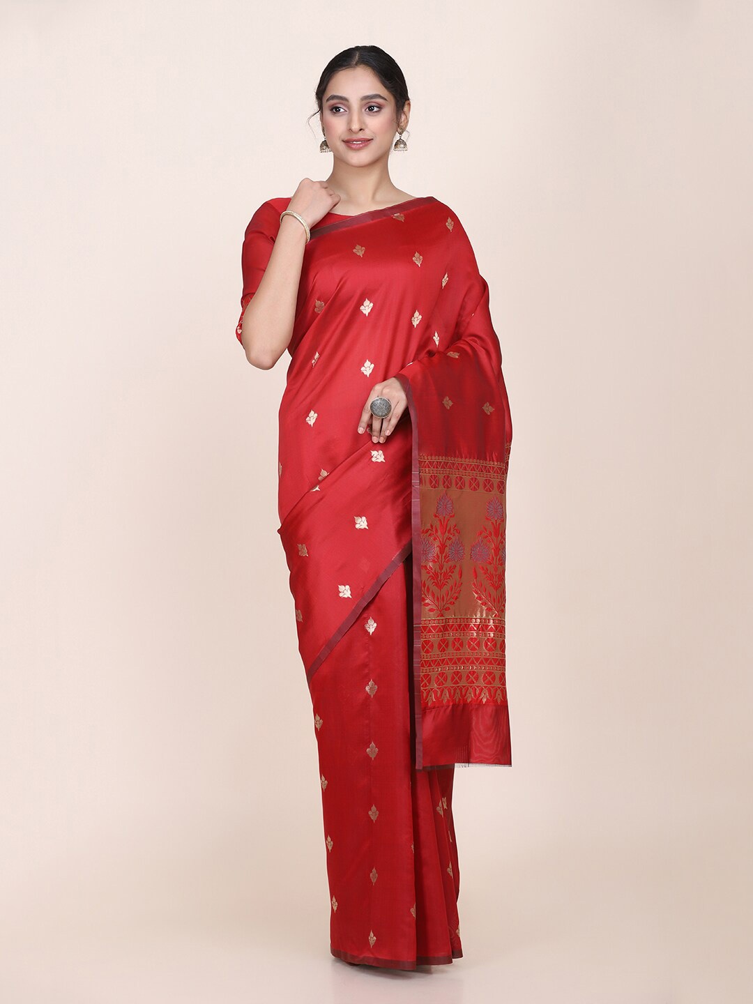 

KALINI Ethnic Motifs Woven Design Zari Saree, Red