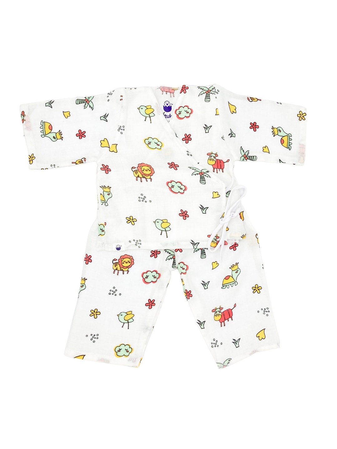 

BAESD Infants Graphic Printed Pure Cotton Night Suit, Off white