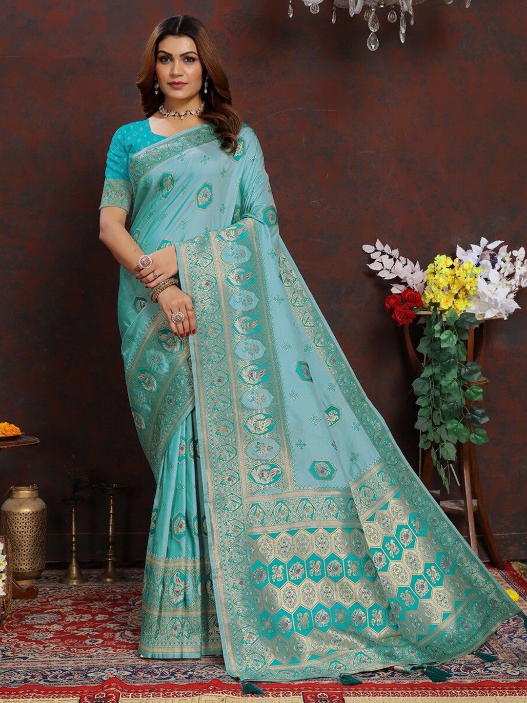 

KANOODA Ethnic Woven Design Zari Banarasi Saree, Teal