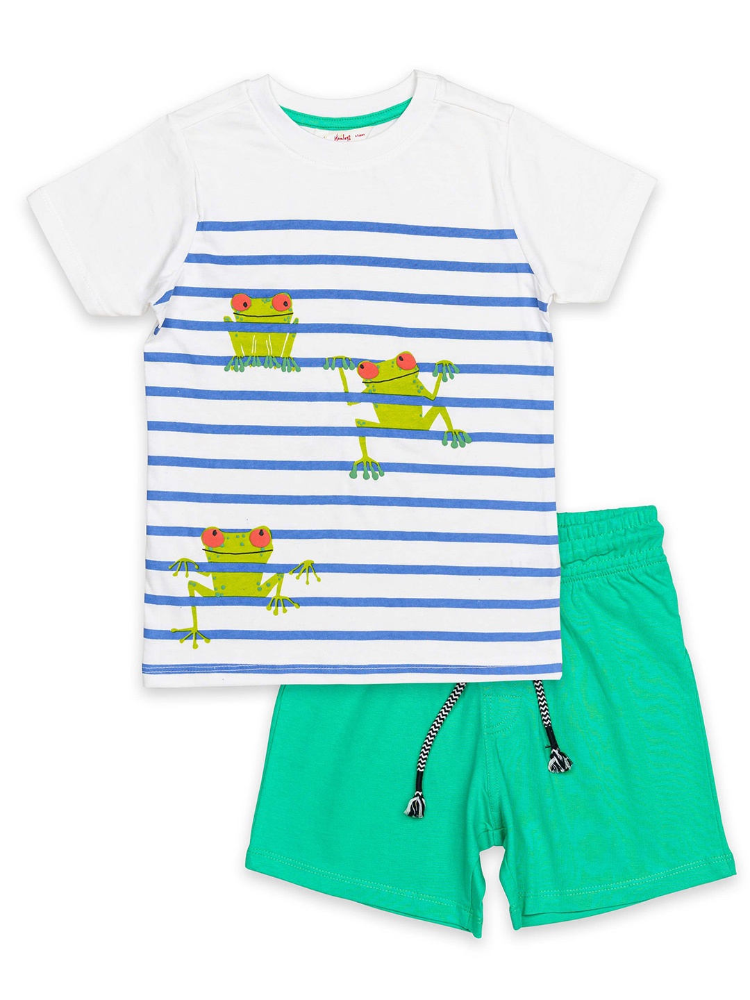 

H By Hamleys Boys Striped Pure Cotton T-shirt with Shorts, White