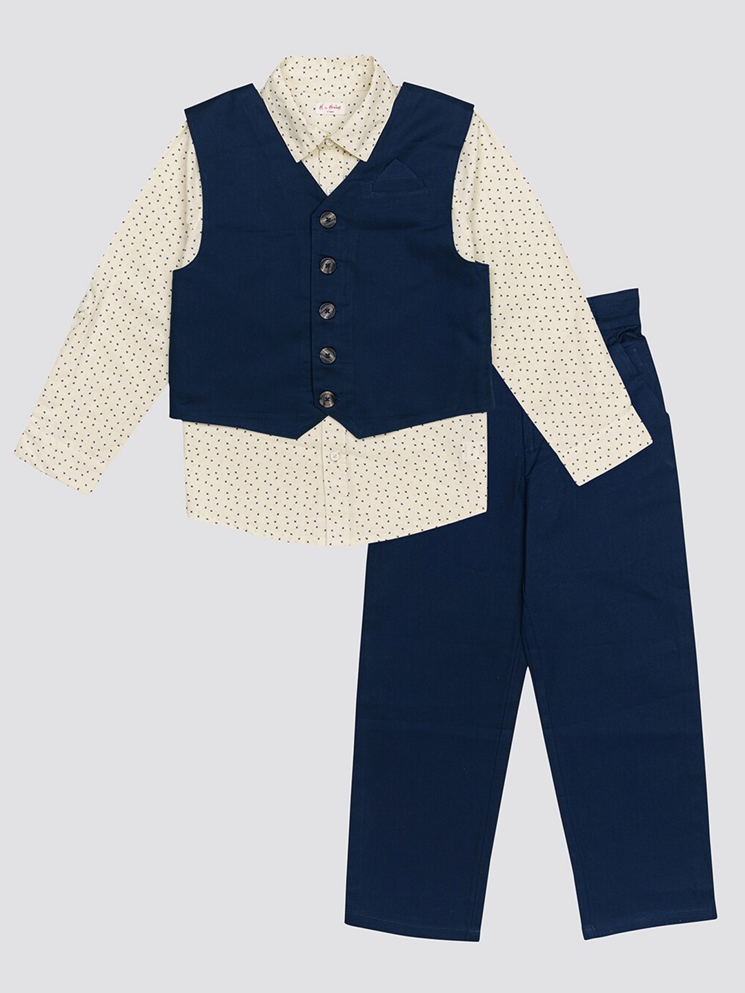 

H By Hamleys Boys Abstract Printed Shirt & Trousers With Waistcoat, Navy blue