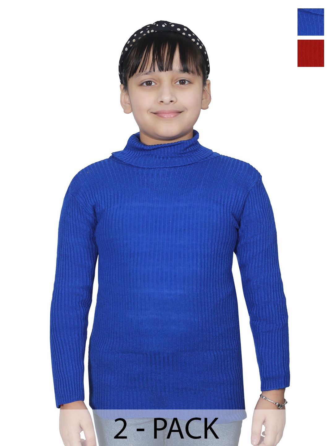 

BAESD Girls Pack of 2 Turtle Neck Woollen Pullover Sweaters, Blue