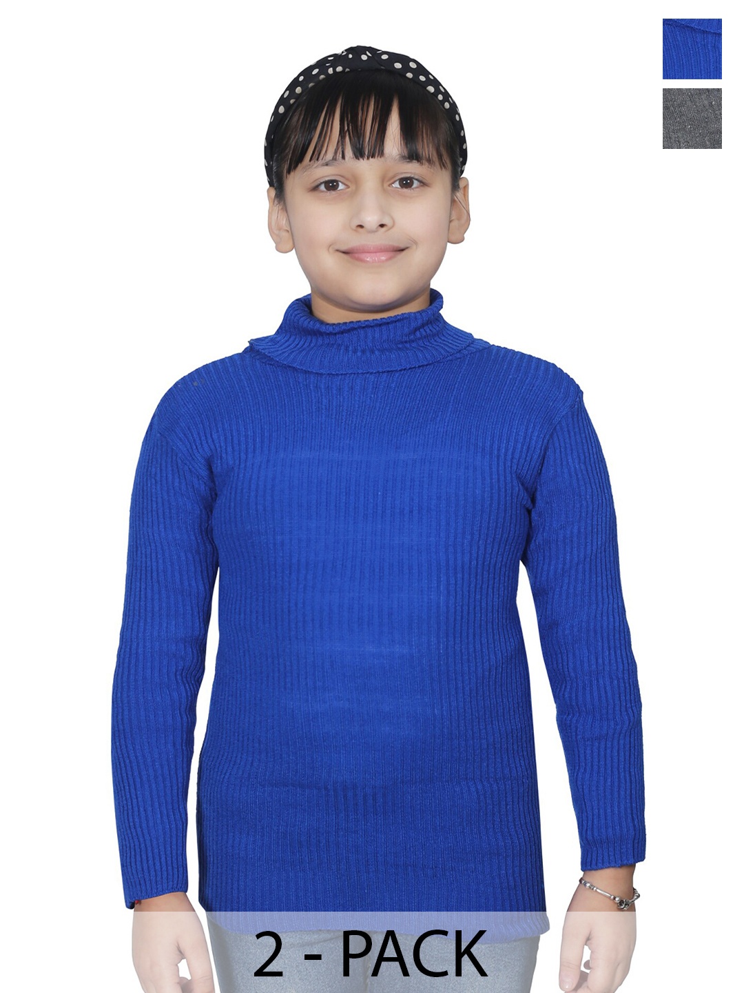 

BAESD Girls Pack Of 2 Striped Turtle Neck Woollen Pullovers, Blue