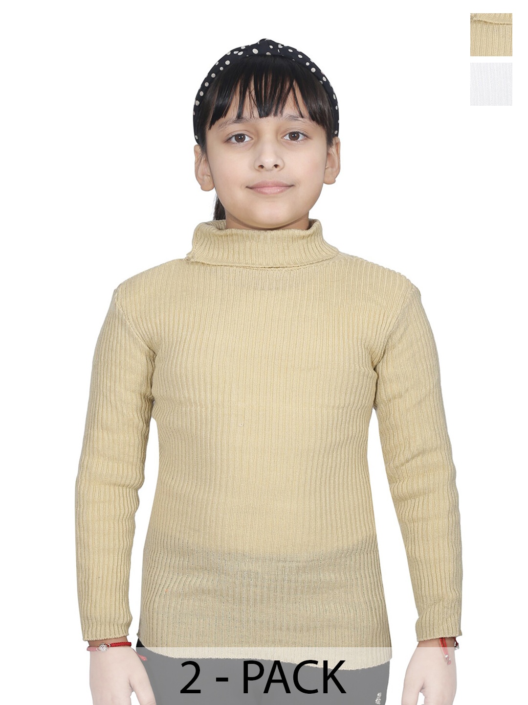 

BAESD Girls Pack Of 2 Striped Turtle Neck Woollen Pullovers, White