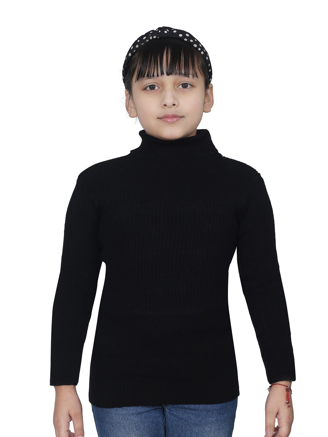 

BAESD Girls Striped Turtle neck Long Sleeves Woollen Pullover Sweater, Black