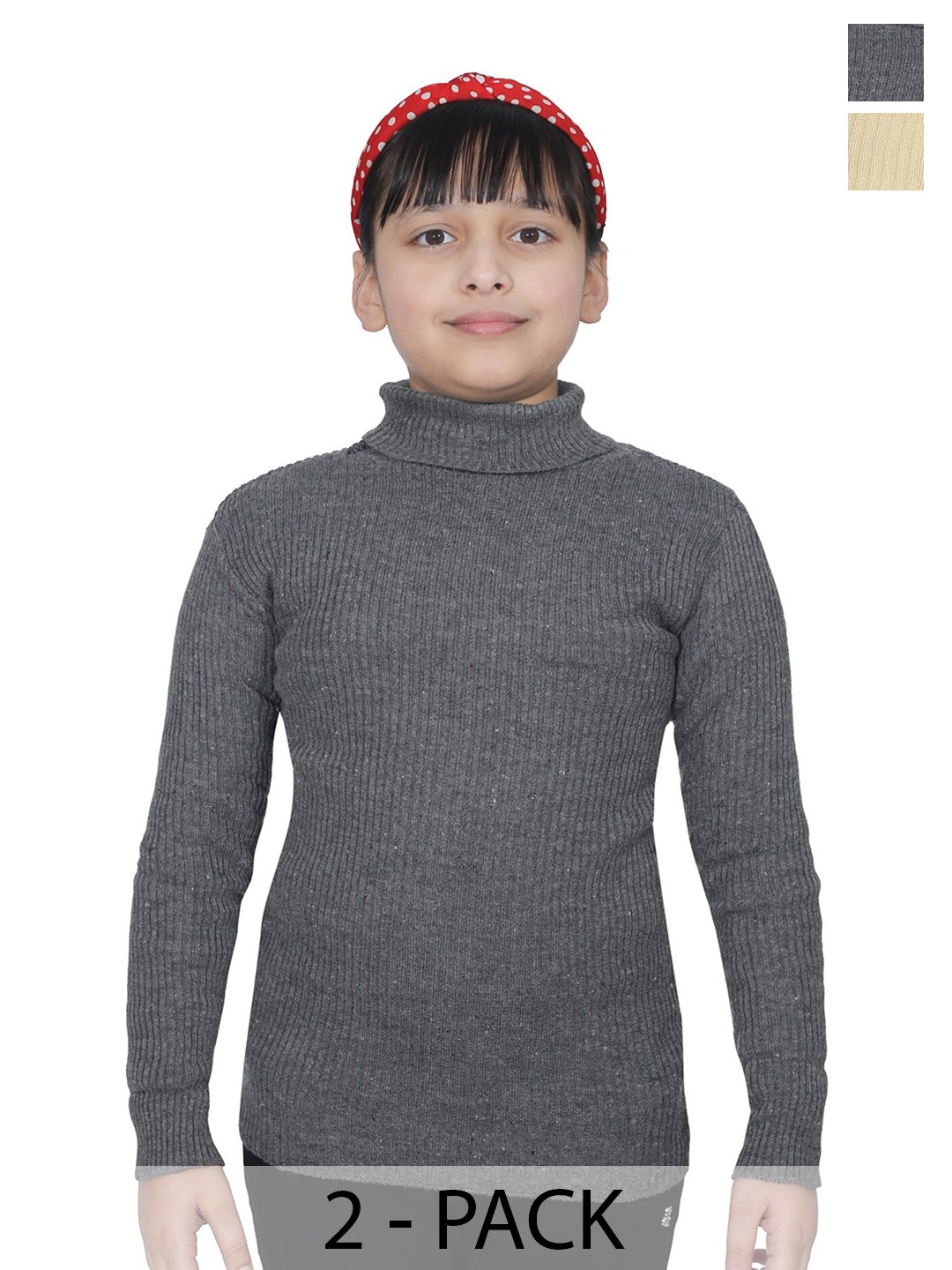 

BAESD Pack of 2 Girls Striped Turtle neck Long Sleeves Woollen Pullover Sweater, Grey