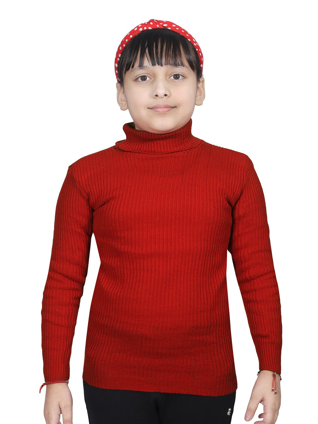 

BAESD Girls Striped Woollen Turtle Neck Straight Pullover Sweater, Red