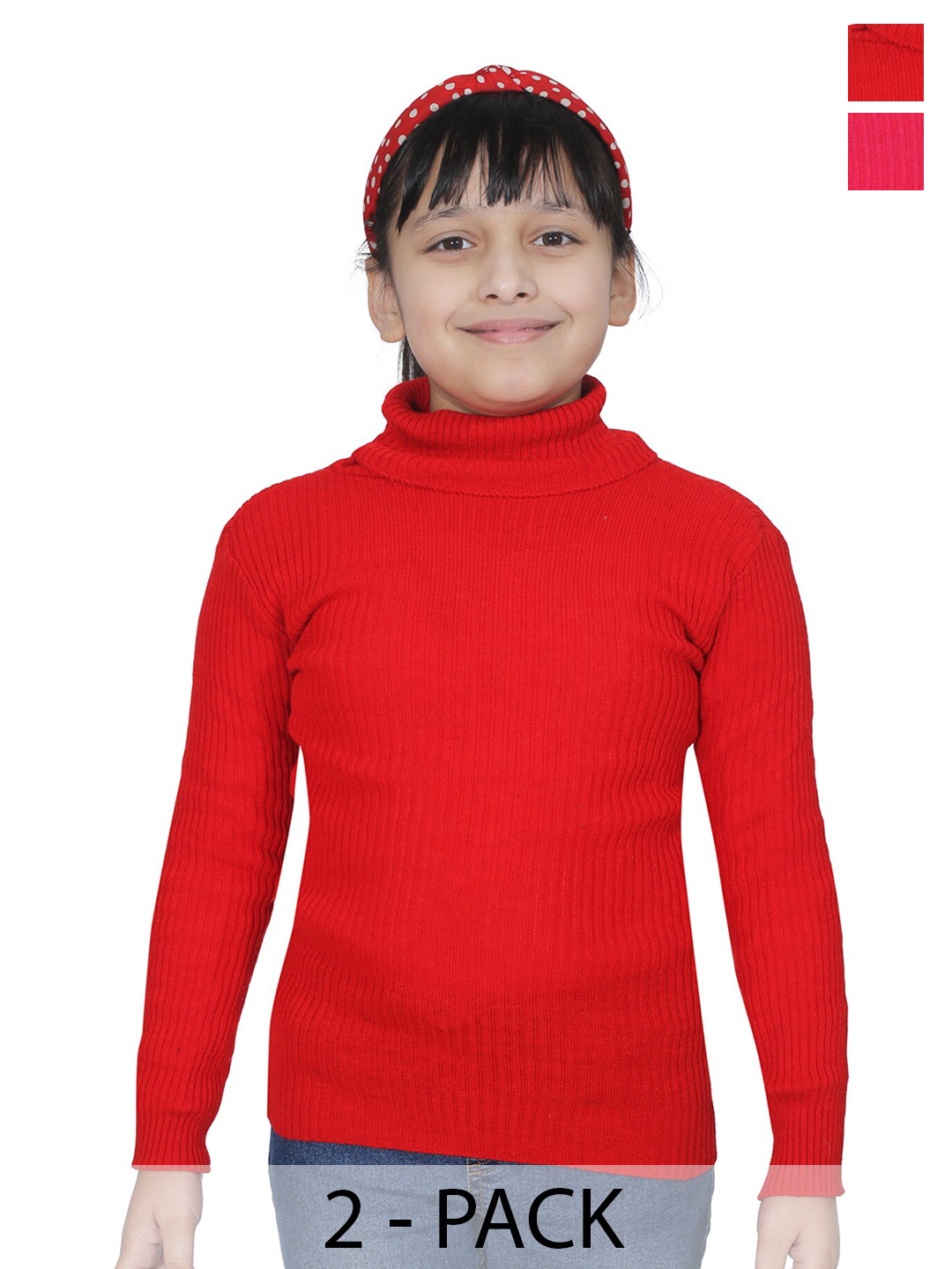 

BAESD Girls Pack of 2 Striped Woollen Pullover Sweaters, Red