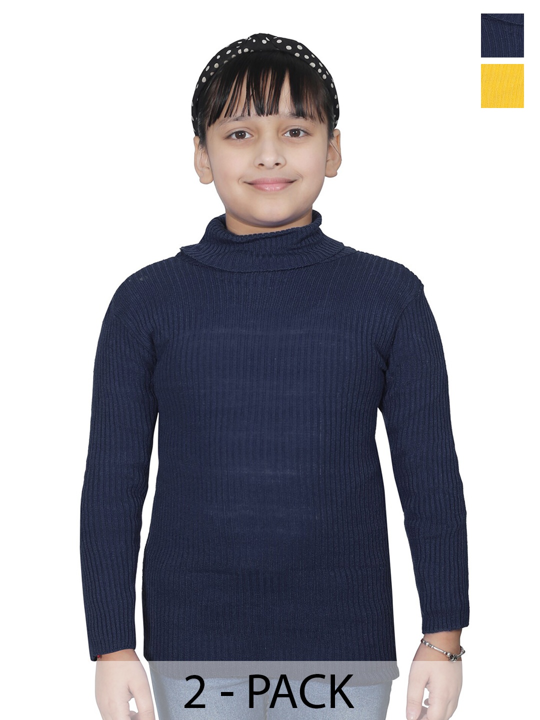 

BAESD Girls Pack of 2 Striped Woollen Pullover Sweaters, Blue
