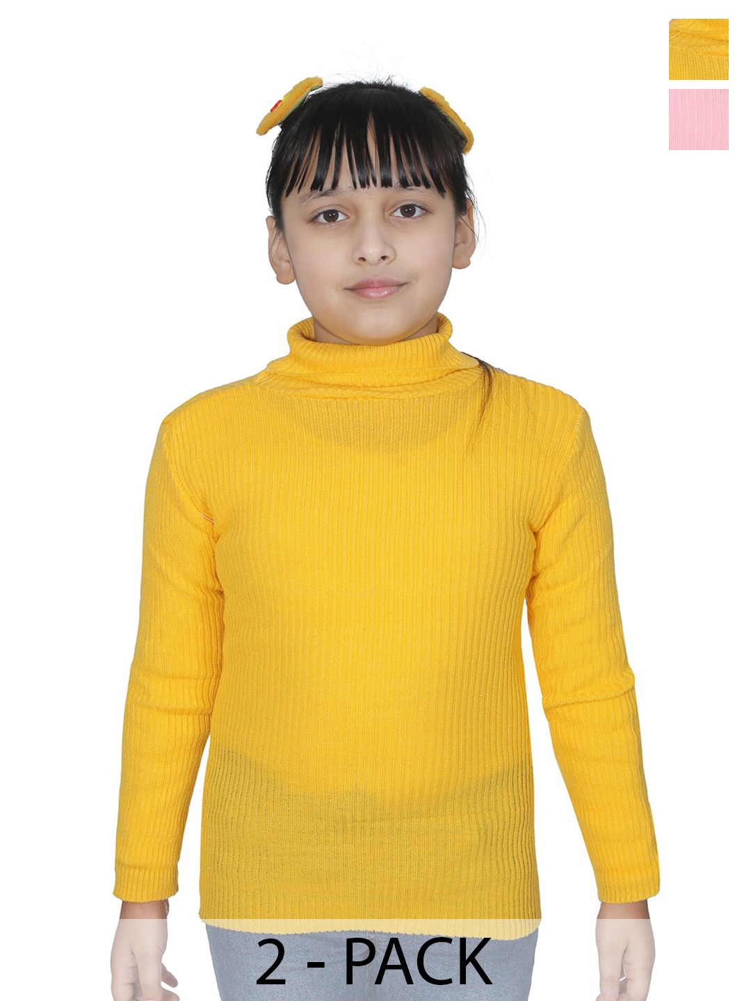 

BAESD Girls Pack Of 2 Turtle Neck Woollen Pullover Sweaters, Yellow