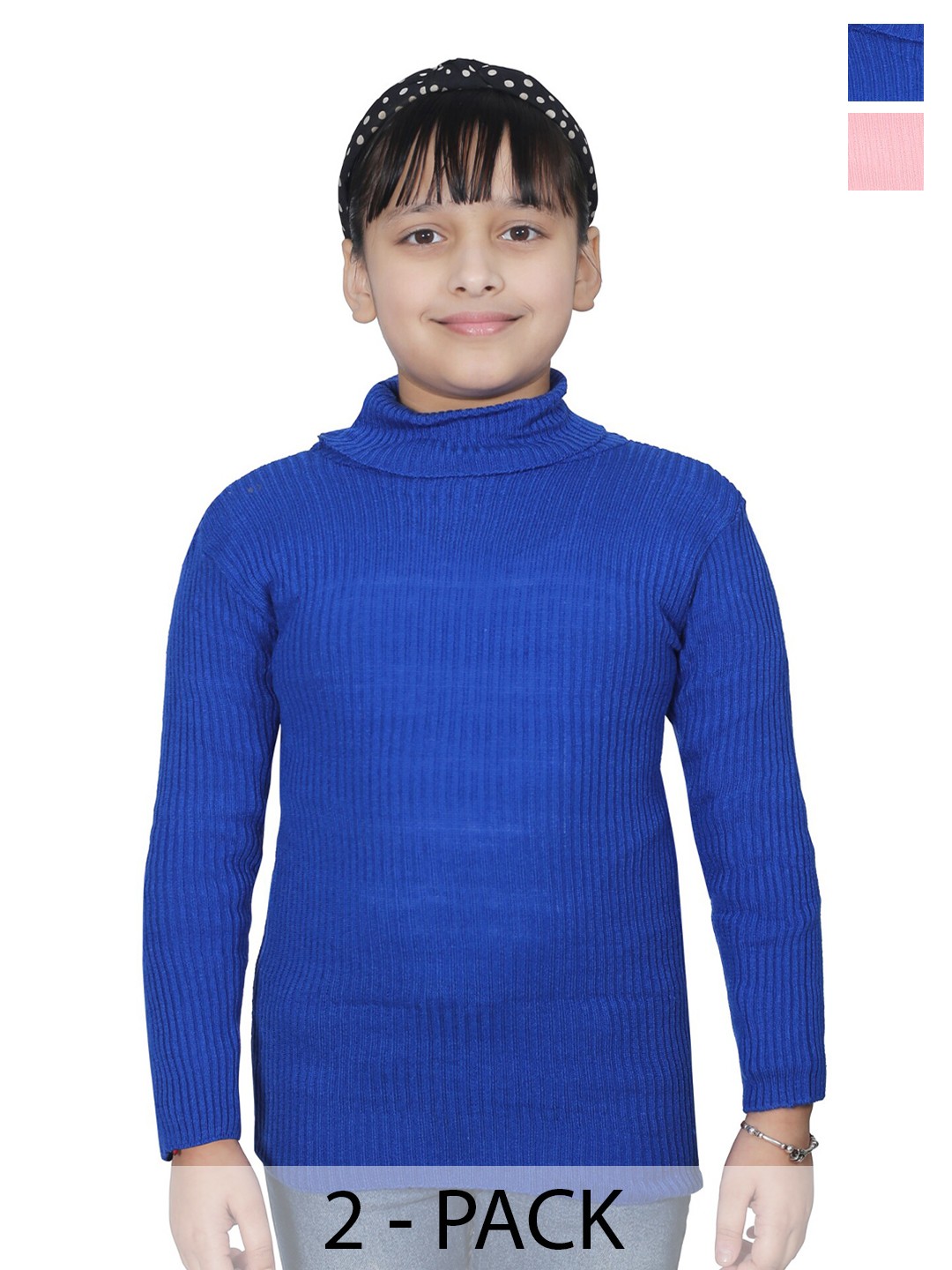 

BAESD Girls Pack Of 2 Turtle Neck Woollen Pullover Sweaters, Blue