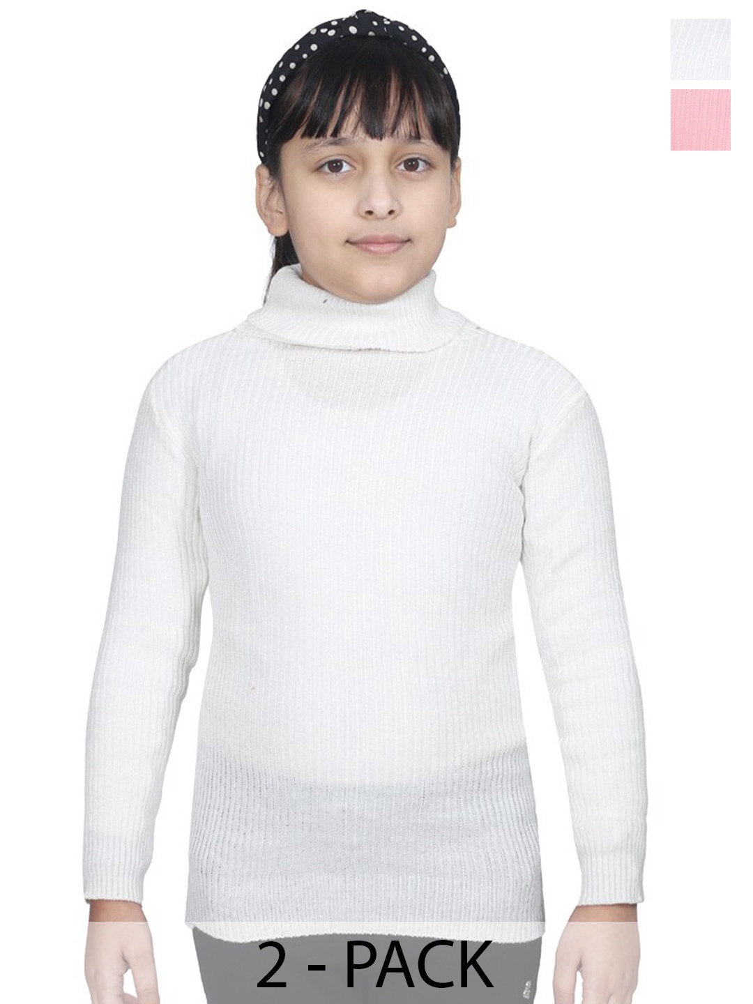 

BAESD Girls Pack Of 2 Turtle Neck Woollen Applique With Pullover, White