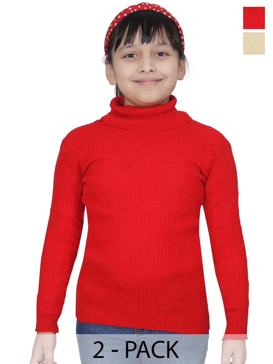 

BAESD Girls Pack Of 2 Woollen Turtle Neck Pullover, Beige
