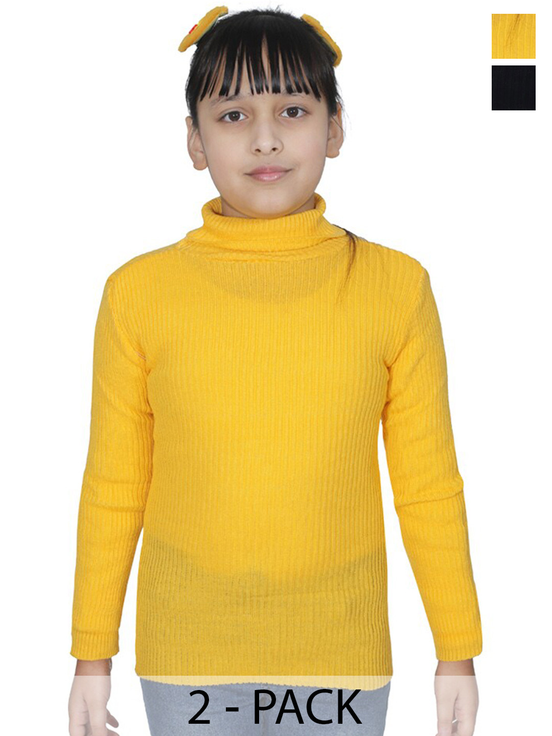 

BAESD Girls Pack Of 2 Woollen Turtle Neck Ribbed Pullover, Black